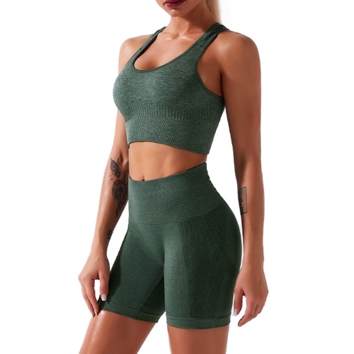 

Women Sport Bra and Shorts Set Cycling Yoga Leggings Hollow Out Racer Back Tops High Waist Pants for Gym Home Streets 2Pcs