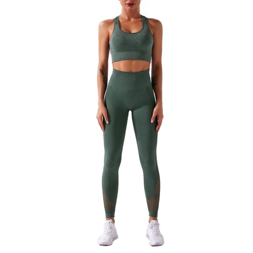 

Women Sport Bra and Leggings Set Cycling Yoga Pants Hollow Out Racer Back High Waist for Gym Home Streets 2Pcs