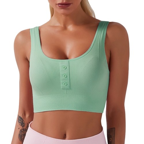 

Women Sports Bra Buttoned Front U Neck Removable Padded Breathable Moisture-wicking Crop Tank Tops