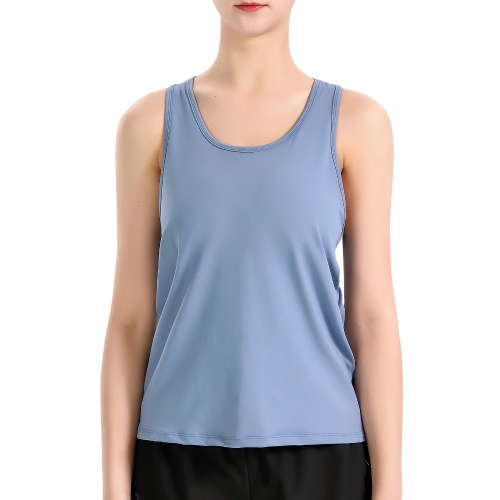 

Women 2-in-1 Bra Tank Tops Removable Pads Hollow Out Racer Back Yoga Running Workout Gym Sport Active Vest Sportswear