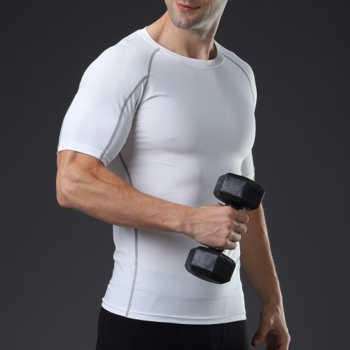 

Men Sport T-shirt Solid Color O Neck Short Sleeve Quick-drying Bodycon Stretchy Running Basketball Fitness Sportswear