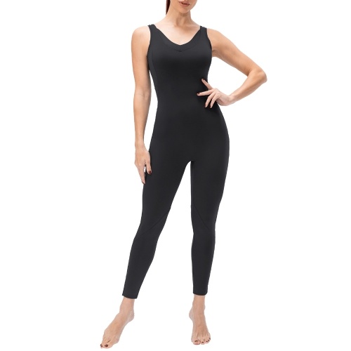 Tuta da yoga da donna con tasche Leggings senza maniche con apertura sulla schiena Tuta da allenamento fitness Pagliaccetti