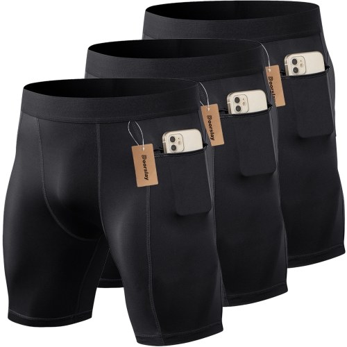 

3 Pack Men Sports Shorts Active Workout Underwear Men Compression Shorts Quick Dry Shorts with Pocket