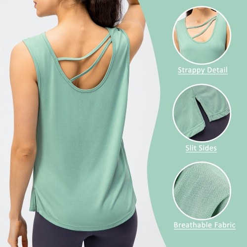 

Women Sport Tank Tops Sleeveless Quick Drying Two Ways Loose Running T-shirt