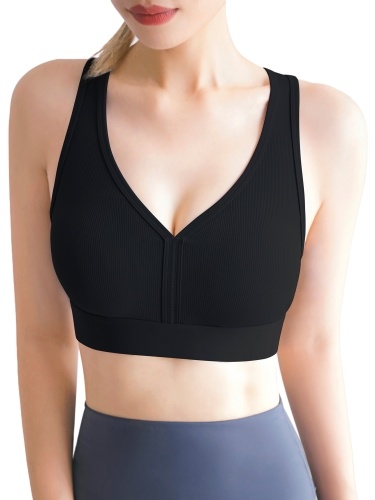 Soutien-gorge de yoga pour femmes sport côtelé col en V entraînement jogging sans fil gilet décontracté