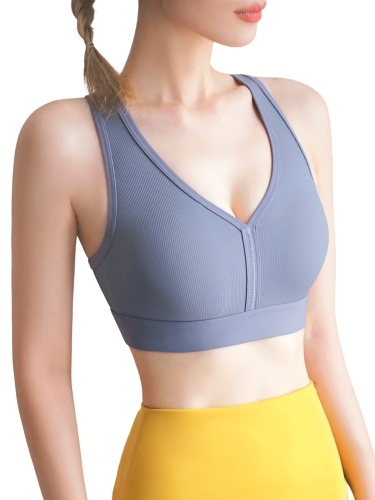 Women Yoga Bra Sports Ribbed V Neck Workout Jogging Wirefree Casual Vest