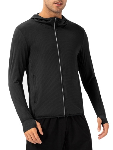 Men Hoodie Jacket Full Zip Sun Protection Long Sleeve with Thumb Hole...