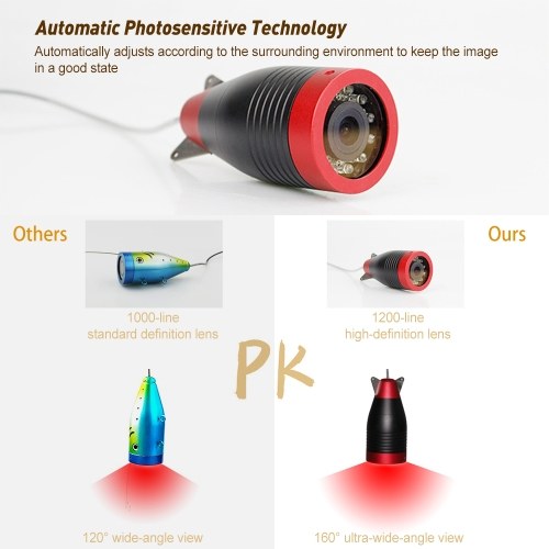 Erchang Professional-grade 7 Inch Large Color Screen DVR Underwater Fishing Camera Portable Video Fish Finder with 12 IR LED Lights Removable Sun-visor for Lake Sea Fishing 