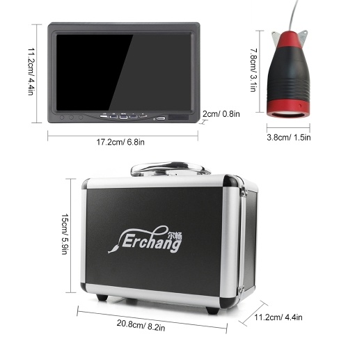 Erchang Professional-grade 7 Inch Large Color Screen DVR Underwater Fishing Camera Portable Video Fish Finder with 12 IR LED Lights Removable Sun-visor for Lake Sea Fishing 