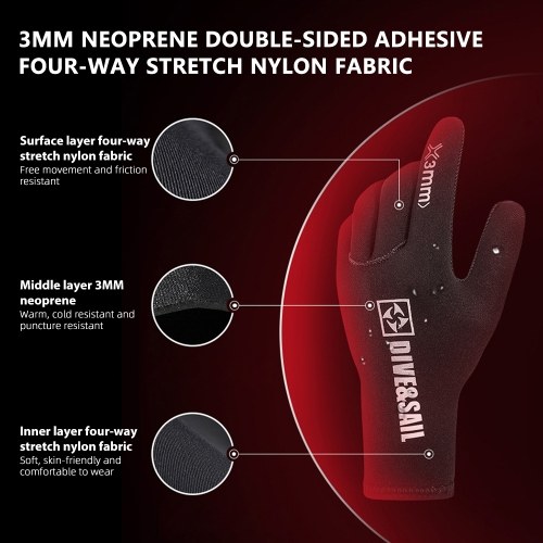 

DIVE&SAIL 3MM Diving Gloves Warm Anti-scratch UPF 50+ UV Protection Cold Anti-slip and Wear-resistant for Winter Water Activities