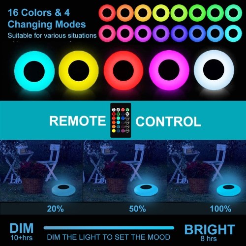 Solar Floats Pool Light IP67 Waterproof Lawn Light Colorful LED Ambient Light Support 16 Colors 4 Lighting Modes 8-Level Bightness with Remote Controller for Pool Garden Lawn Patio Courtyard Decor 