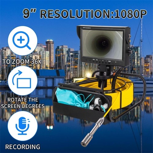 9 Inch True Color LCD Display 12 LED 20m/30m/50m Periscope Inspection Camera Pipeline Endoscope for Cave Exploration, Water-supply Pipe, Air-Conditioner Pipe, Cable Pipe, Pipeline Vacuum System, Buildings, Sunken Pipe 