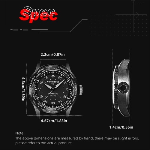 North Edge Mach Watch Pilot Watch Solar Powered Watch for Men 50M Waterproof Chronograph Night Vision Lasting Up to 180 Days Solar Watch 