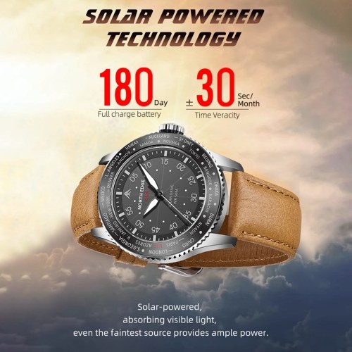 North Edge Mach Watch Pilot Watch Solar Powered Watch for Men 50M Waterproof Chronograph Night Vision Lasting Up to 180 Days Solar Watch 