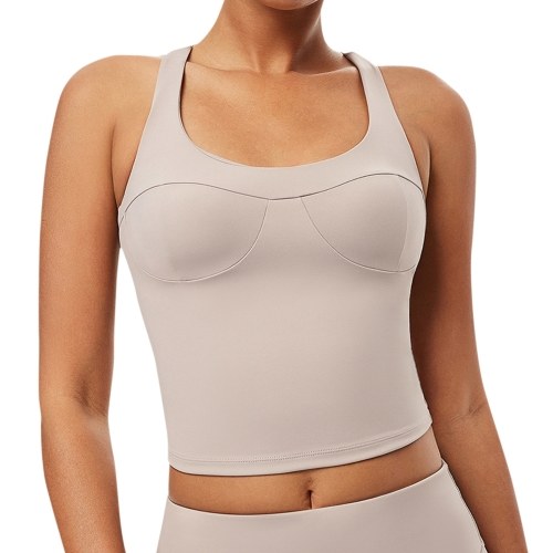 

Women Yoga Tank-Top Padded Quick-dry Skin-friendly Crisscross Strappy Back Sports Bra Shirt Sportswear