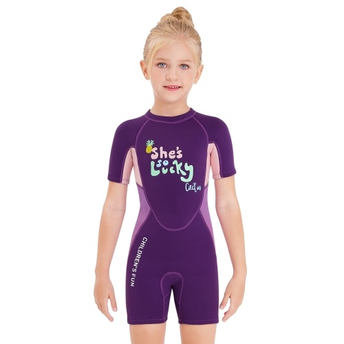 

Girls Short Wetsuit One Piece Shorty Diving Swimsuit with Zipper Quick Dry Short Sleeves Surf Suit for Water Sports