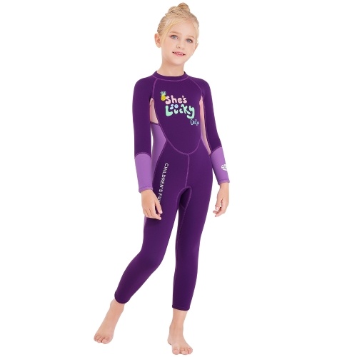 Girls Wetsuit Long Sleeve Diving Swimsuit with Safety Zipper Quick Dry One Piece Surf Suit for Water Sports