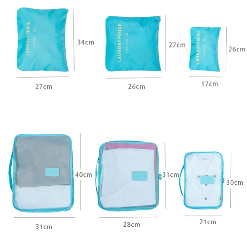 6pcs/set Lightweight Luggage Travel Bags Men and Women Packing Cubes Organizer Compression Pouches Fashion Double Zipper Waterproof Polyester Bag Suitcase (light blue)