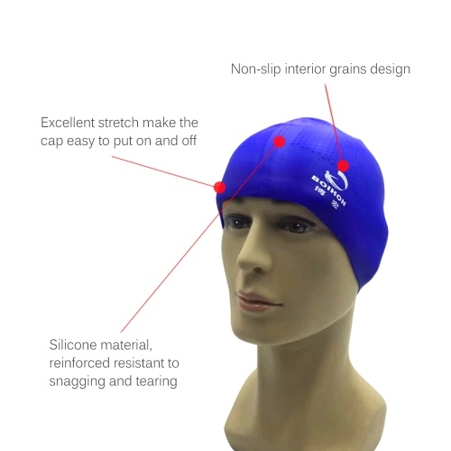 

Silicone Swimming Cap Solid Ultra Stretch with Anti-skid Interior Grains Particles Swimming Cap Hat Waterproof Hair Care Protect Ears
