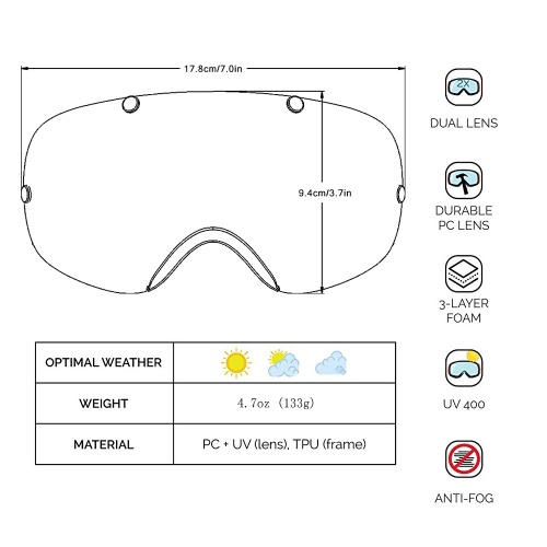

Winter Ski Goggles UV400 Protection Dual Lens Snowboard Goggles Spherical Snow Skating Skiing Sports Goggle Detachable Lens Goggles