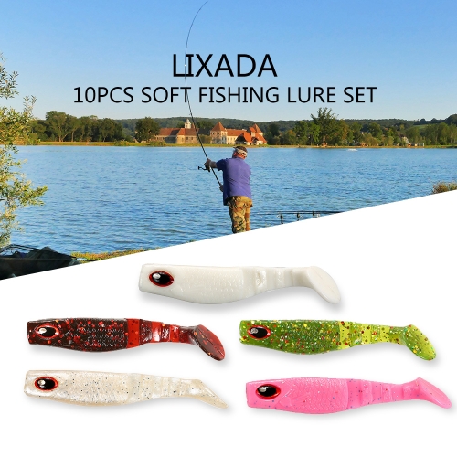 

Lixada 10pcs 7cm/3.8g Square Head Fish Type Soft Fishing Lure 3D Eyes Soft Lure Soft Bait Sea Fishing Lure