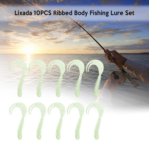 

Lixada 10PCS 8cm/2.4g Ribbed Body Double Split Tail Soft Fishing Lure Soft Bait Worm Mixed Color Fishing Lure Set