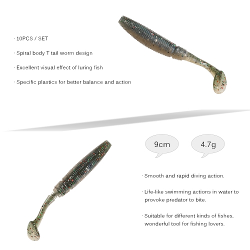 

Lixada 10PCS 9cm/4.7g T Tail Fish Baits Two Section Soft Fishing Lure Soft Lure Soft Bait Sea Fishing Lure