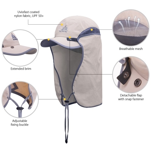 

UV Protection Hat UPF 50+ Outdoor Fishing Camping Hiking Climbing Gardening Sun Protection Cap with Detachable Neck Flap