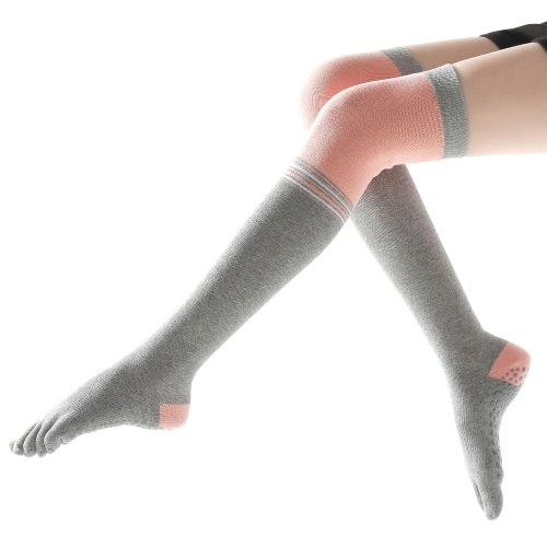 

Women Thigh High Toe Socks Five Finger Striped Anti-slip Leg Warmer Dance Yoga Long Boot Stockings