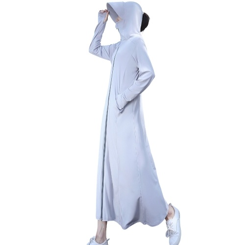 

Women Sun Protection Jacket Large Visor Full Zip Pockets UPF 50+ Long Hooded Coat Summer Cover Ups for Beach Holiday Outdoor