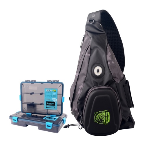 

Single Shoulder Bag Fishing Tackle Bag Outdoor Shoulder Storage Bag Fishing Gear Bag with 2 Bait Boxes LED Warning Light