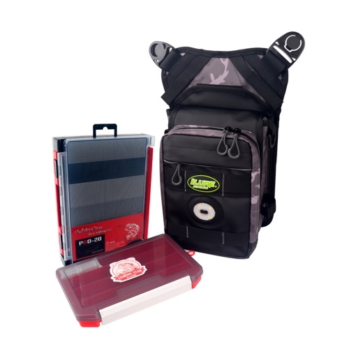 Fishing Tackle Bag Single Shoulder Fishing Bag Crossbody Pack Fishing Gear Waist Bag with 2 Bait Boxes LED Warning Light