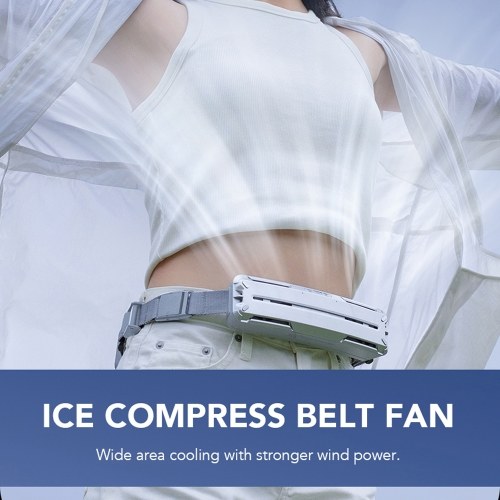 Portable Waist Fan Ice Compress Belt Fan USB Rechargeable Cooling Fan Support 3-Levels Wind Speed for Outdoor Workers Camping Hiking Fishing Running 