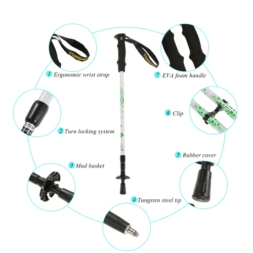 

TOMSHOO 1 Pair Trekking Pole Adjustable Height Antishock Telescopic Hiking Walking Stick 3 Section