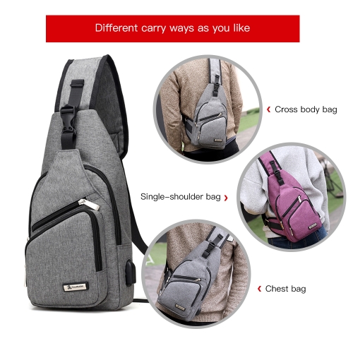 

USB Charging Bag Sling Bag Pack Shoulder Chest Cross Body Backpack Daypack Bike Cycling Travel Hiking Sports Bag