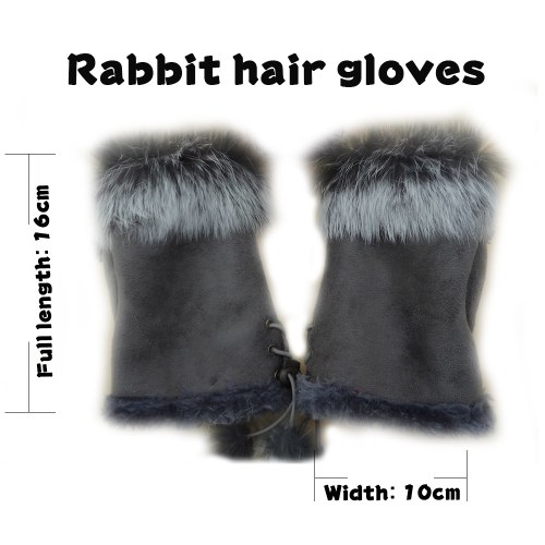 

1 Pair Women Gloves Unique Faux Rabbit Fur Hand Wrist Warm Half Finger Gloves