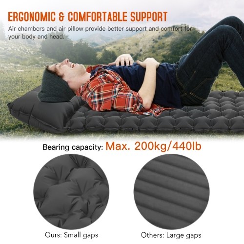 Camping Sleeping Pad with Pillow Built-in Pump Ultralight Inflatable Sleeping Mat Waterproof Camping Air Mattress for Backpacking Hiking Tent Traveling