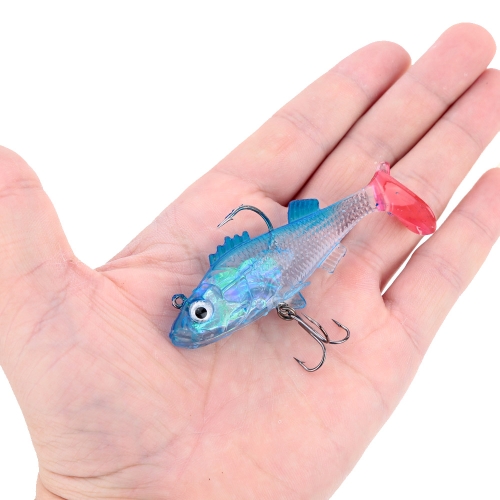 

2Pcs 8cm 15g Transparent T Tail Lead Fishing Lure Soft Bait with One Treble Hook One Single Hook