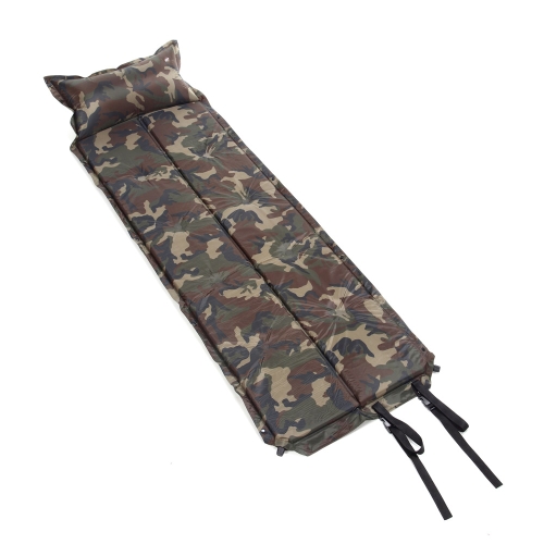 185 * 60 * 2,5 cm camuflaje automática Dampproof autoinflable inflable Sleeping Pad tienda Mat colchón con almohada para acampar al aire libre