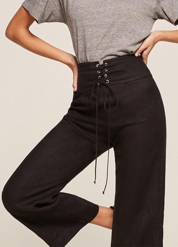 

Women Straight Leg Pants Lace Up High Waist Trousers