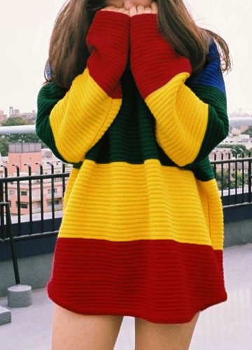 

Rainbow Color Block Crew Neck Sweater