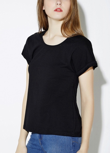 

Hollow Out Back Solid Color Black Short Sleeve T-shirt