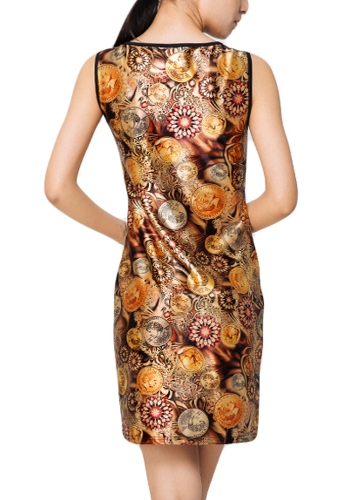 

Элегантный Vintage Print V-образным вырезом без рукавов Bodycon Mini Dress