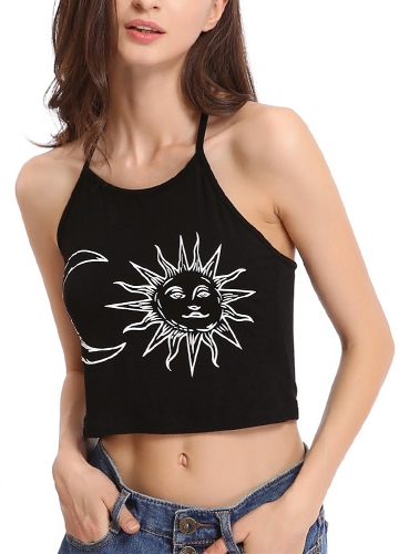 

Sexy Sun Moon Black Холтер Crop Top