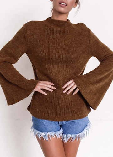 

Women Sweatshirts Flare Long Sleeves Solid Color Casual Elegant Top Pullover