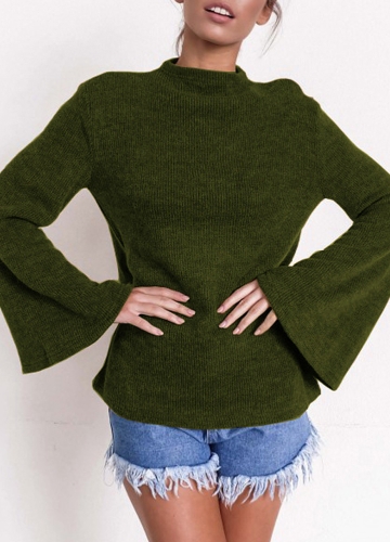 

Women Sweatshirts Flare Long Sleeves Solid Color Casual Elegant Top Pullover