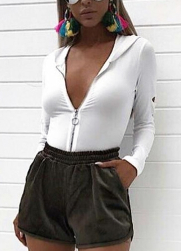

Sexy Women Long Sleeves Zipper Hooded Bodysuit Jumpsuits