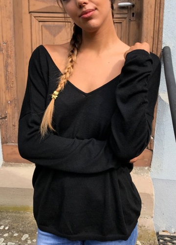 

Женщины Sexy Backless T-Shirt V-образным вырезом с длинным рукавом