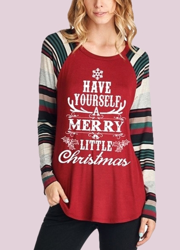 

Осенняя зимняя женская рождественская буквица с надписью O Neck Pullover T-Shirt