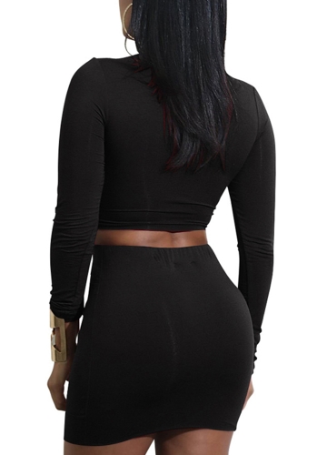 

Lace Up 2 Piece Dress O Neck Elastic Waist Club Mini Dress Top + Skirt Set